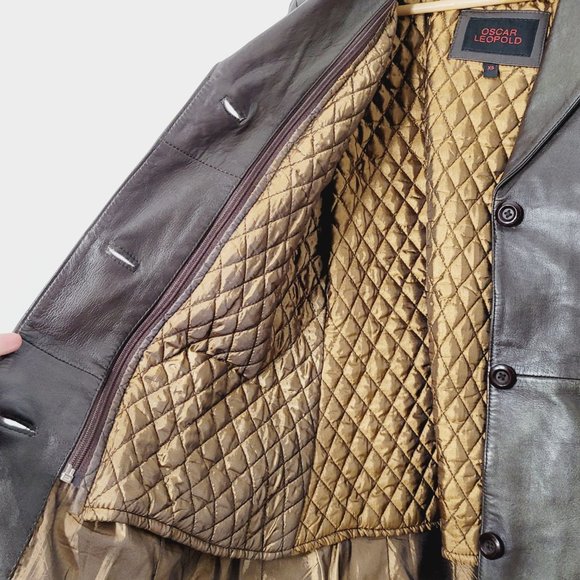Oscar Leopold Brown 100% Lambskin Leather Lined Button Jacket Y2K Style Size XS - Picture 11 of 14